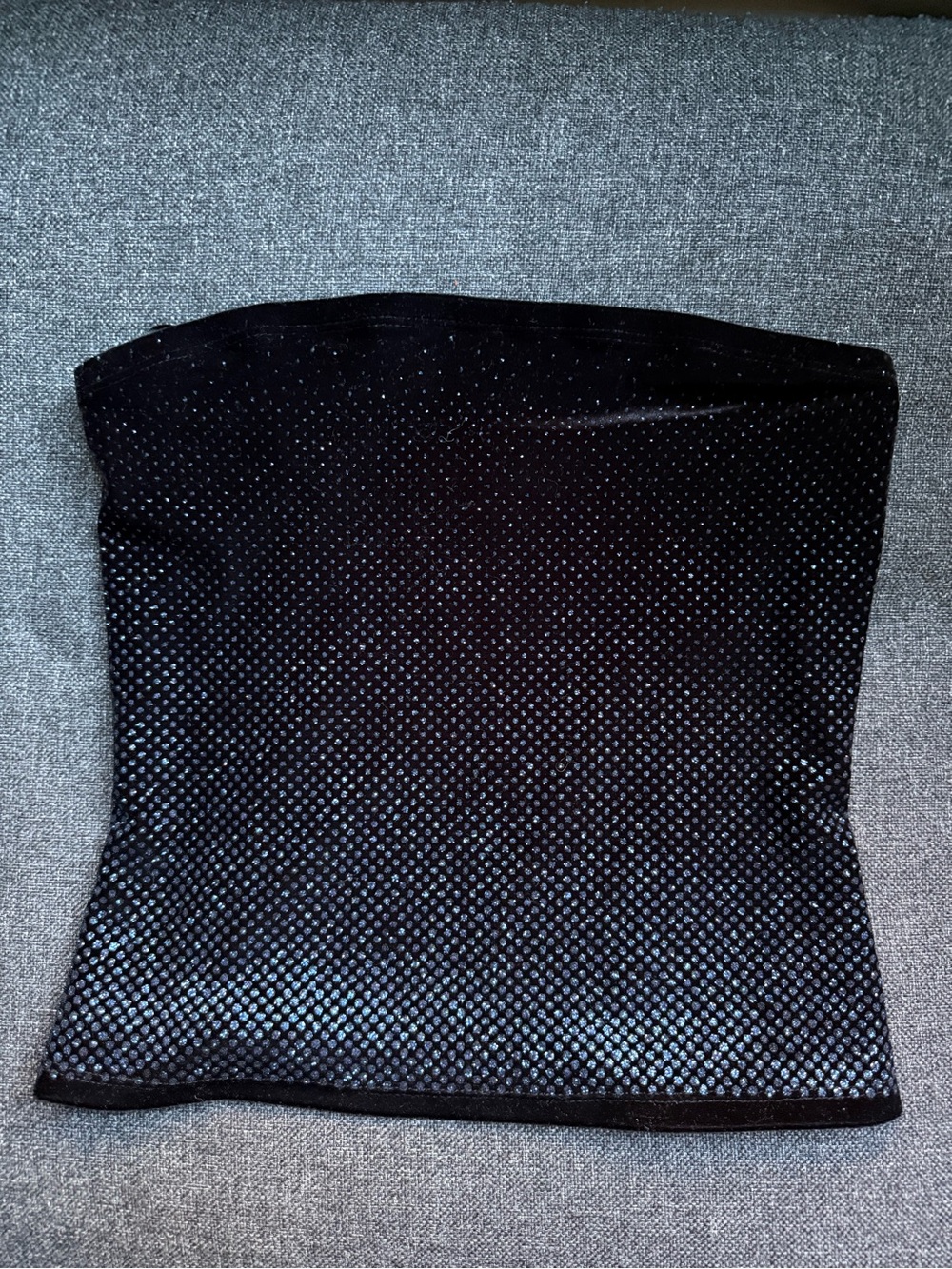 VTG Rampage Glitter Tube Top Strapless Sz 5 S / M Blue Black Velvet Velour